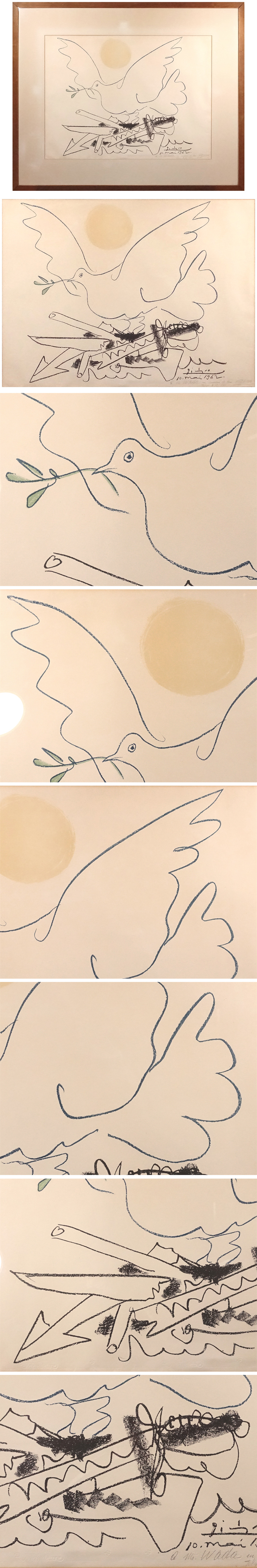 ∇花∇天才【パブロ・ピカソ】作 1962年発表 リトグラフ「ハトと太陽(Dove with Sun)」 画面54.5×73cm 1970年の鉛筆サイン ・エンボス印｜代購幫